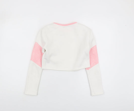 McKenzie Girls White Pink Sweatshirt 12-13 Years Logo Crew Neck