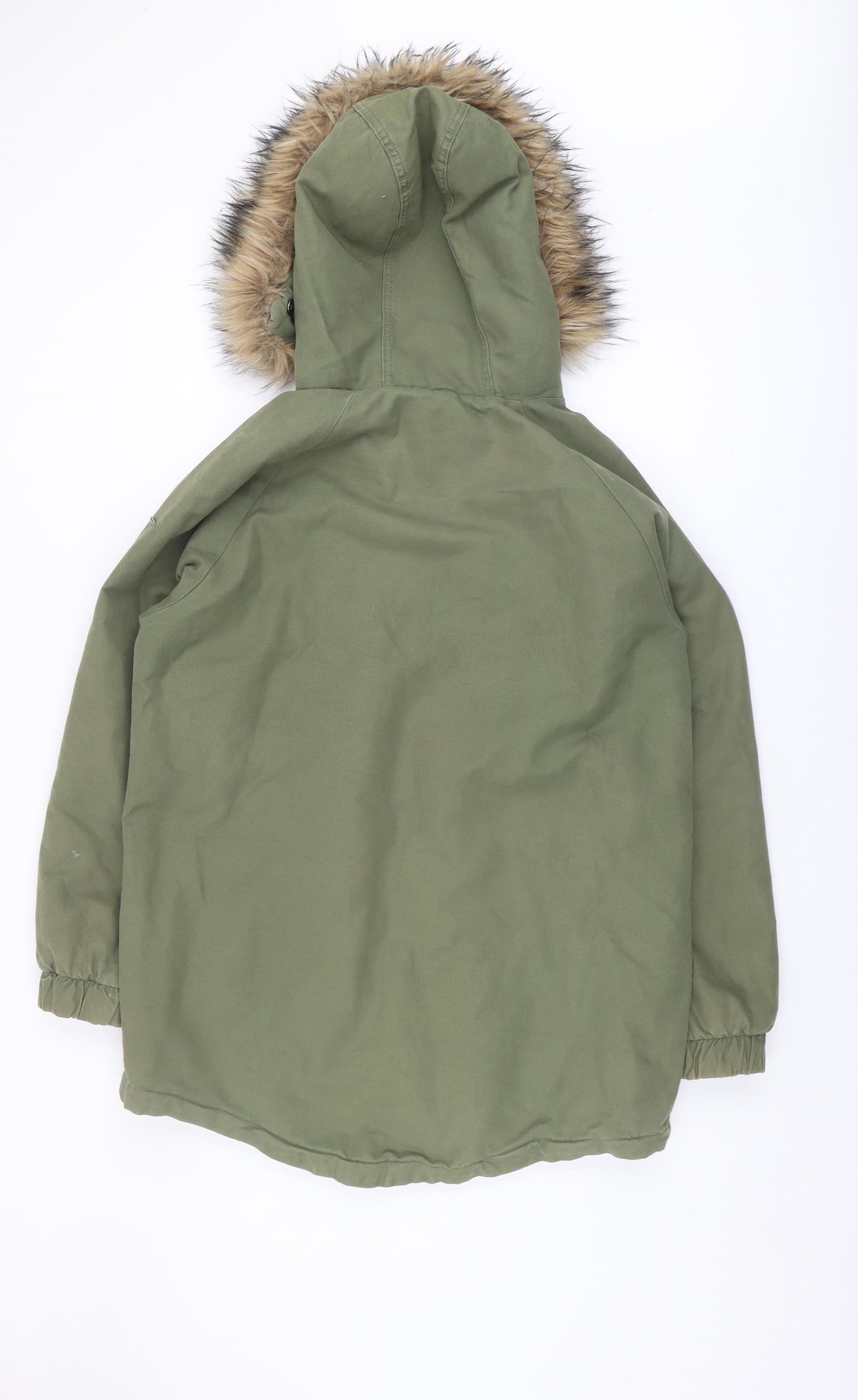 Superdry Women's Green Parka Coat, Size 8, Fur-Trim Hood