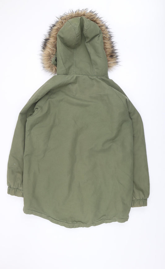 Superdry Women's Green Parka Coat, Size 8, Fur-Trim Hood