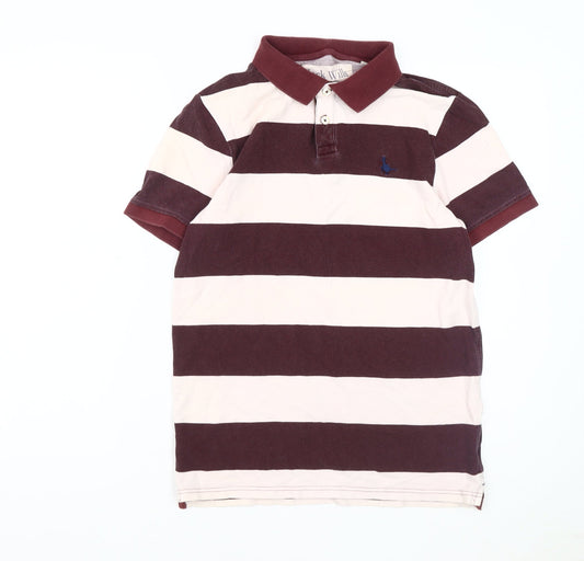Jack Wills Men's Striped Polo Shirt Brown Small