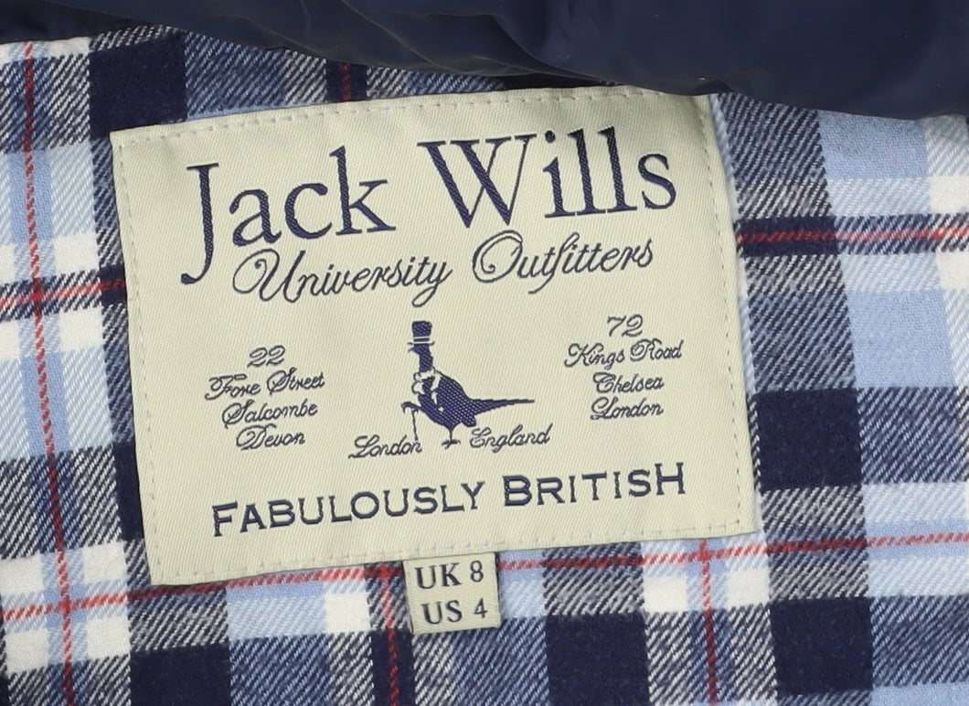 Jack Wills Women's Blue Hooded Fur Trim Waistcoat - Size 8