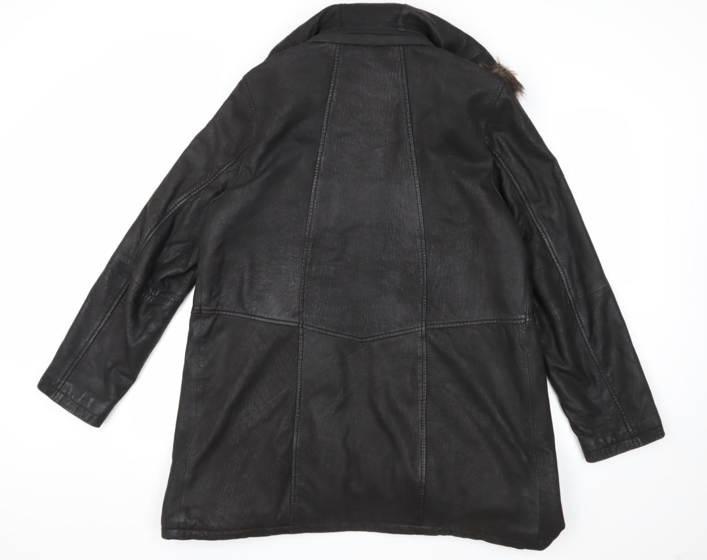 Lakeland Women's Black Leather Fur Trim Coat Size 16
