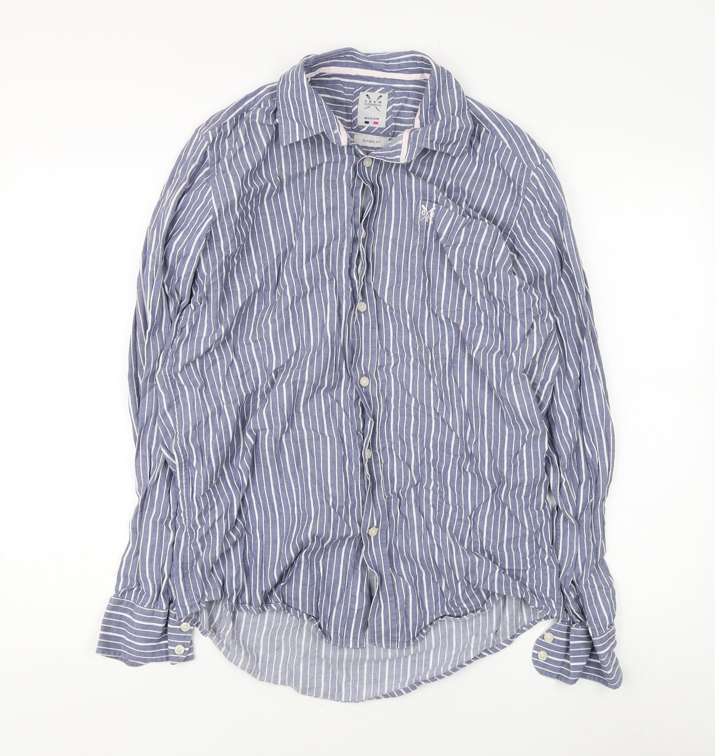 Crew Clothing Co. Men's Blue Medium Striped Dress Shirt