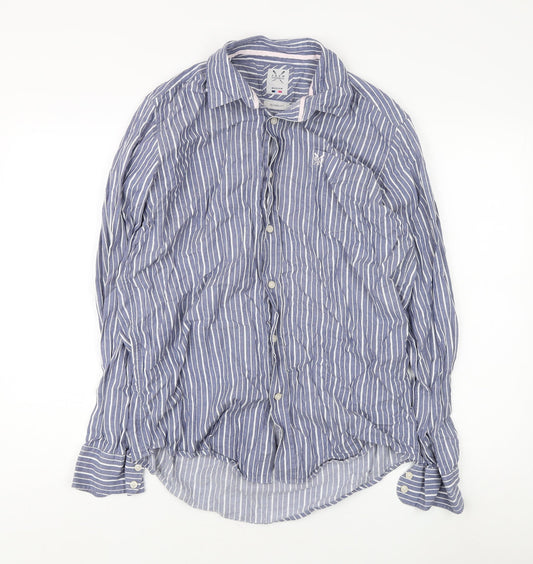 Additional front view of Crew Clothing Men's Blue Medium Striped Dress Shirt