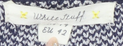 White Stuff Women's Blue Geometric Open Front Cardigan Size 14