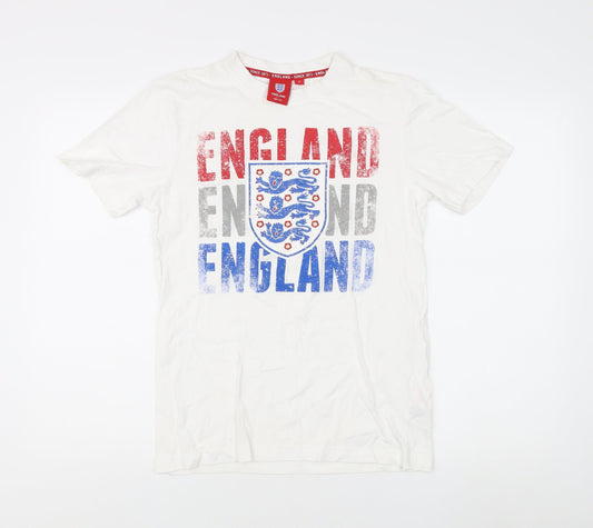 England Men's White Sports T-Shirt, Size S, Cotton