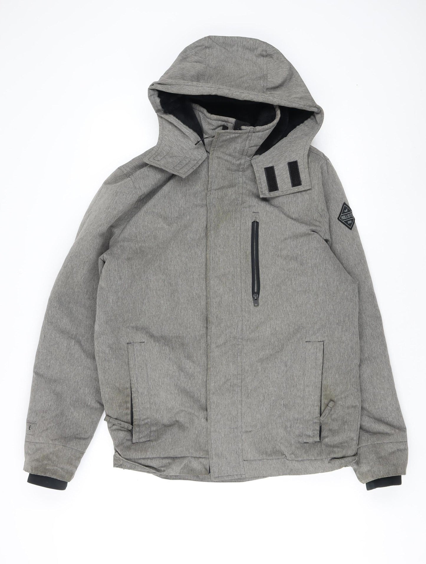 Hollister Men's Grey Parka Jacket M Hooded Outdoor