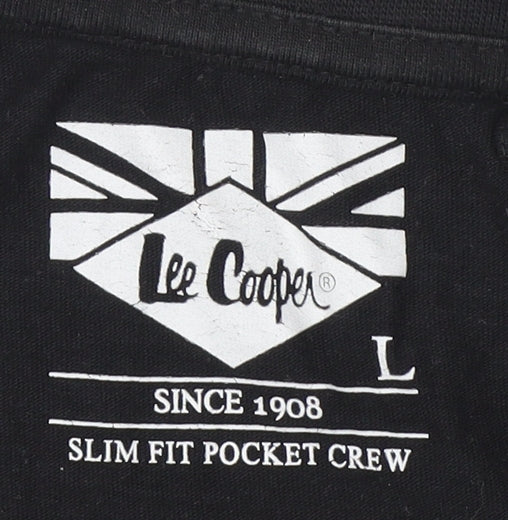 Brand and care label for Lee Cooper Men's Black Slim Fit Crew T-Shirt -, size L