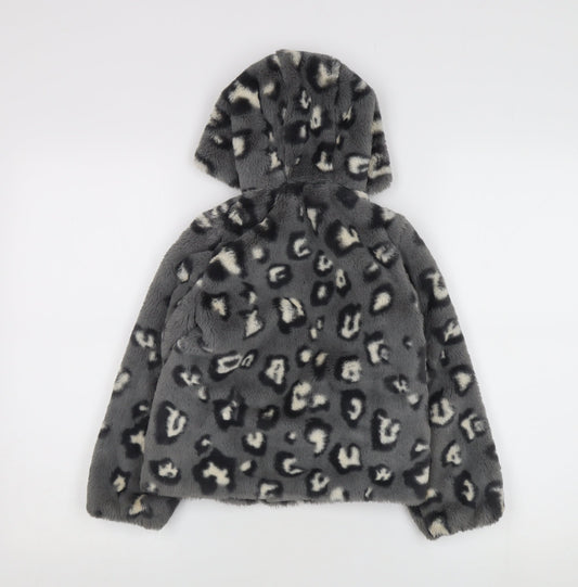 Benetton Girls Grey Faux Fur Hooded Puffer Jacket 6-7 Years
