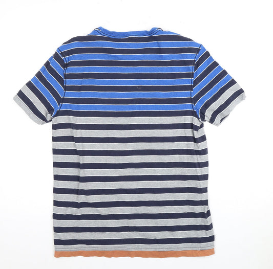 IQ RAG Men's Blue Striped T-Shirt, Size S, Crew Neck