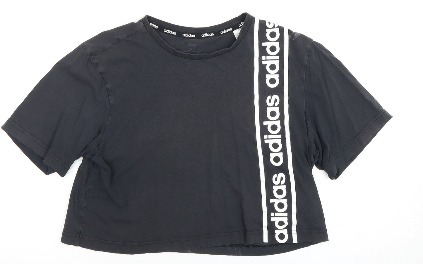 Adidas Women's Black Cropped T-Shirt, Size S