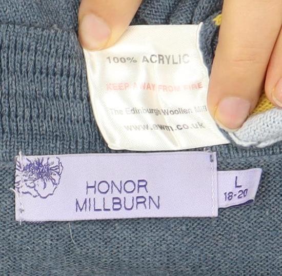 Close-up detail of Honor Millburn Women's Blue Cardigan, size 18