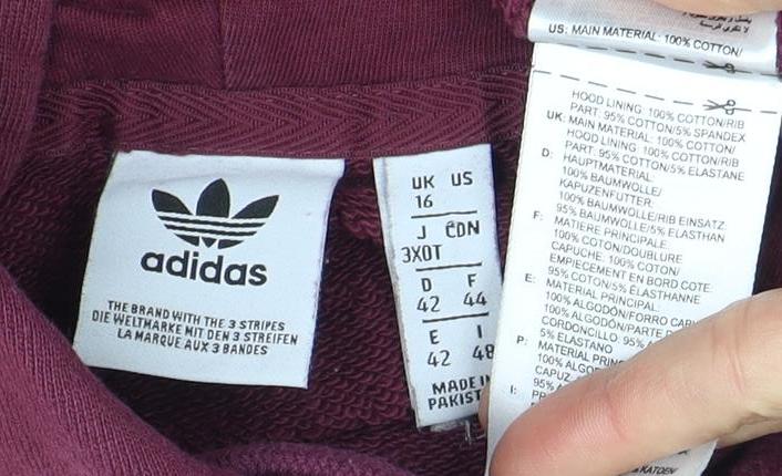 Adidas Unisex Burgundy Pullover Hoodie Size 20