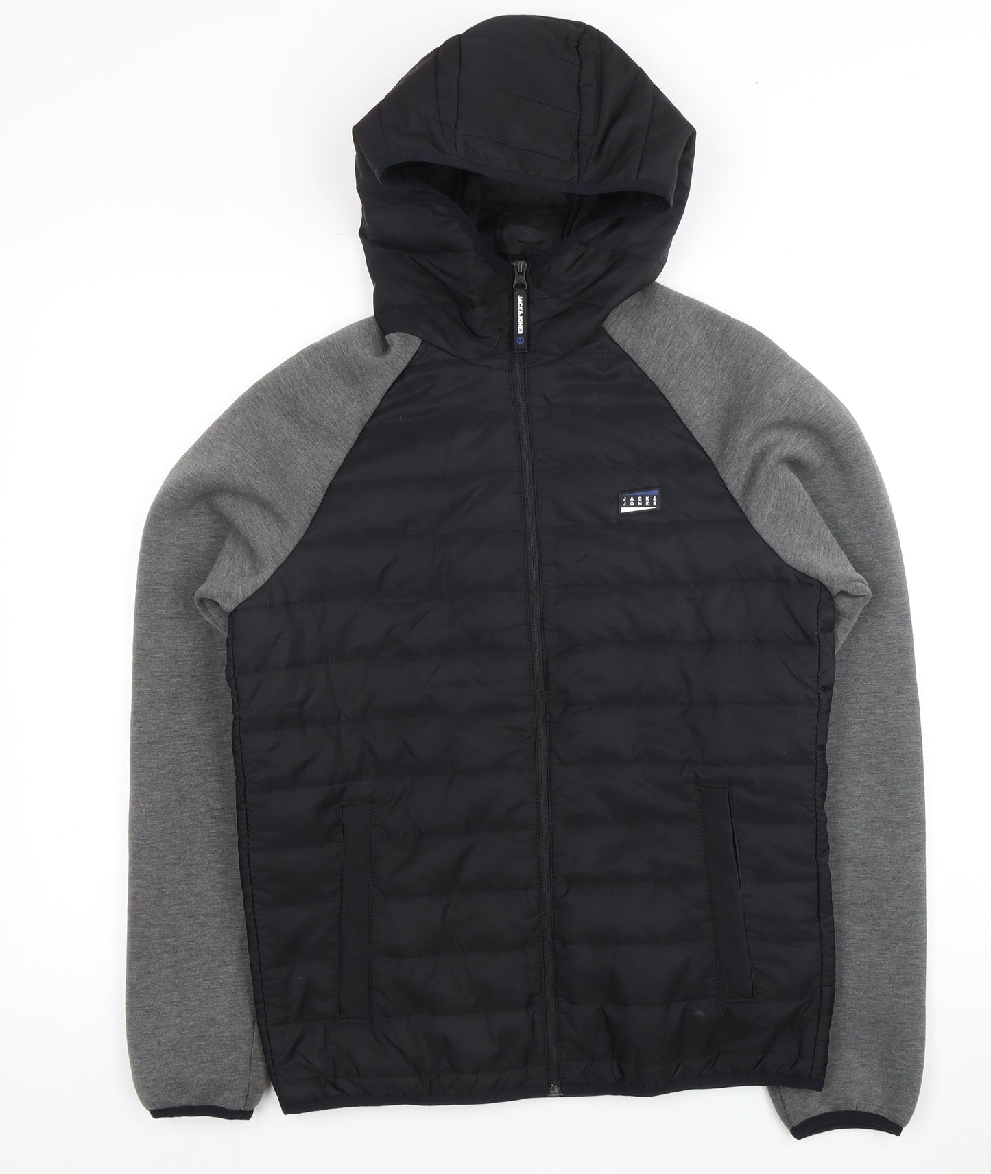 JACK & JONES Men's Black Puffer Jacket S Hooded Casual