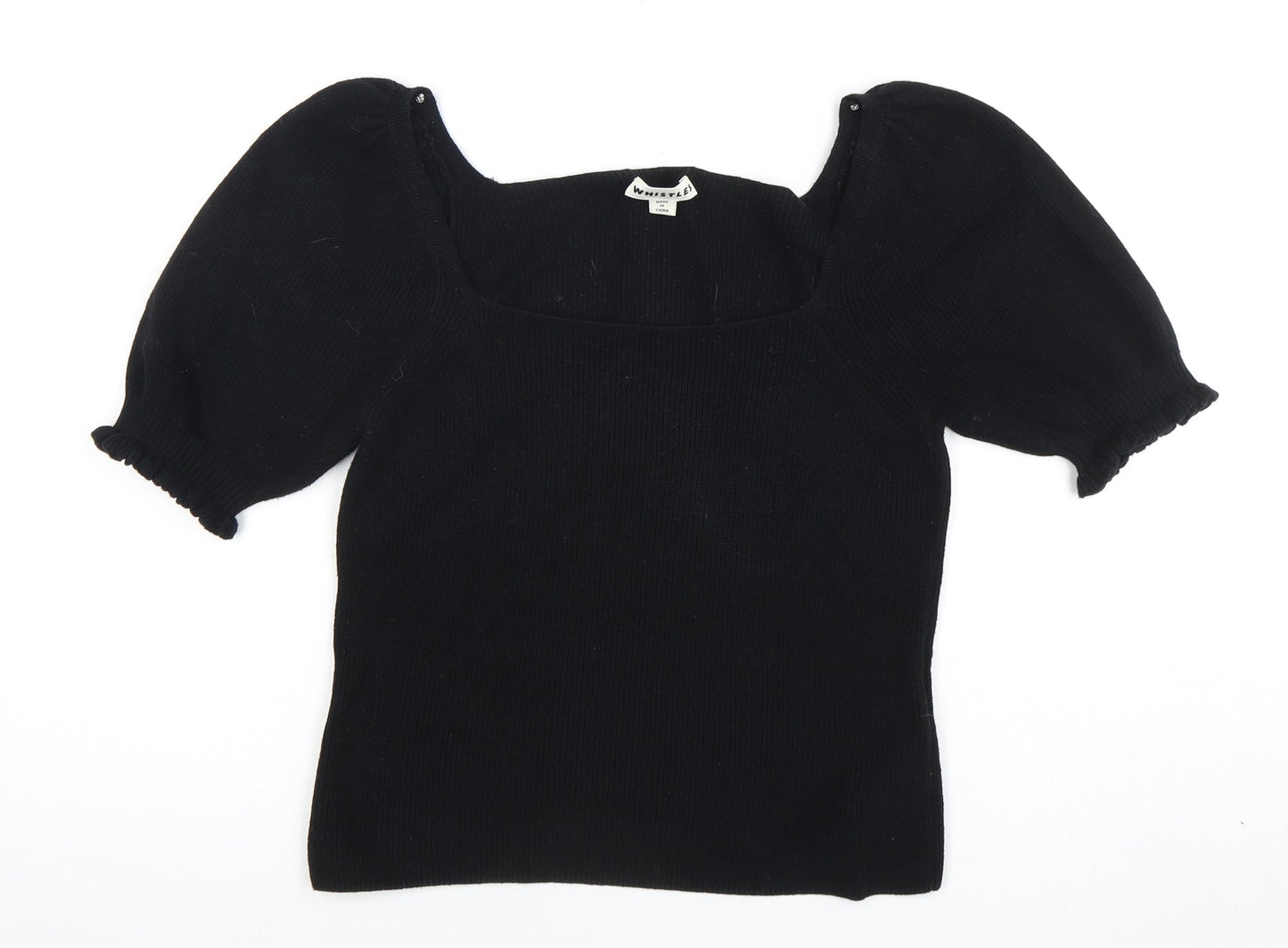 Whistles Women's Black Square Neck Puff Sleeve Blouse S