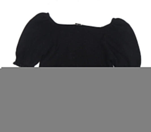 Whistles Women's Black Square Neck Puff Sleeve Blouse S