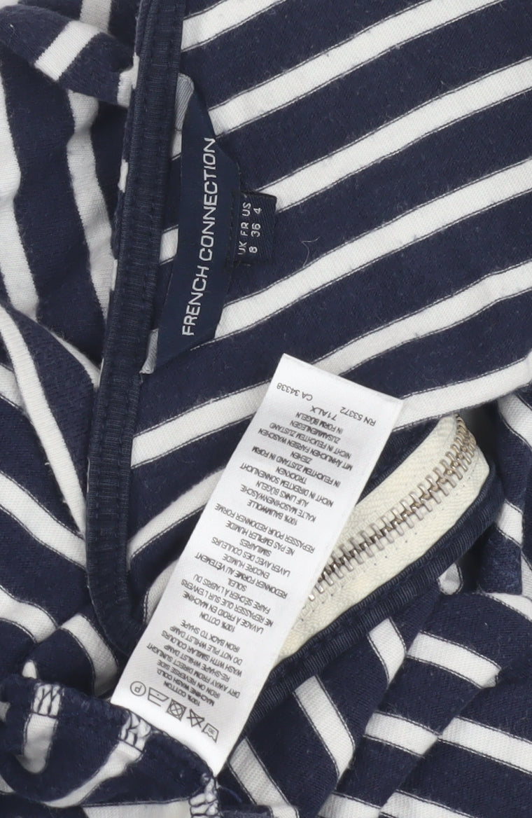 Close-up detail of French Connection Women's Blue Striped Dress, size 8