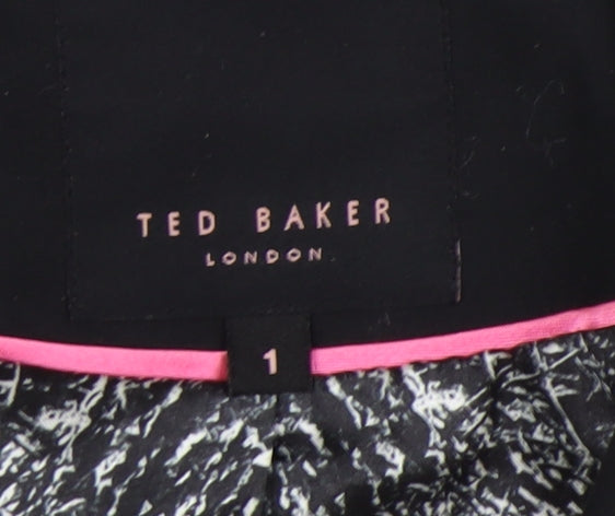 Ted Baker Women's Black Wool Coat Size 2 with Leather Trim