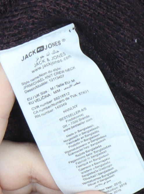 Jack & Jones Men's Brown Pullover Jumper M Wool Crew Neck