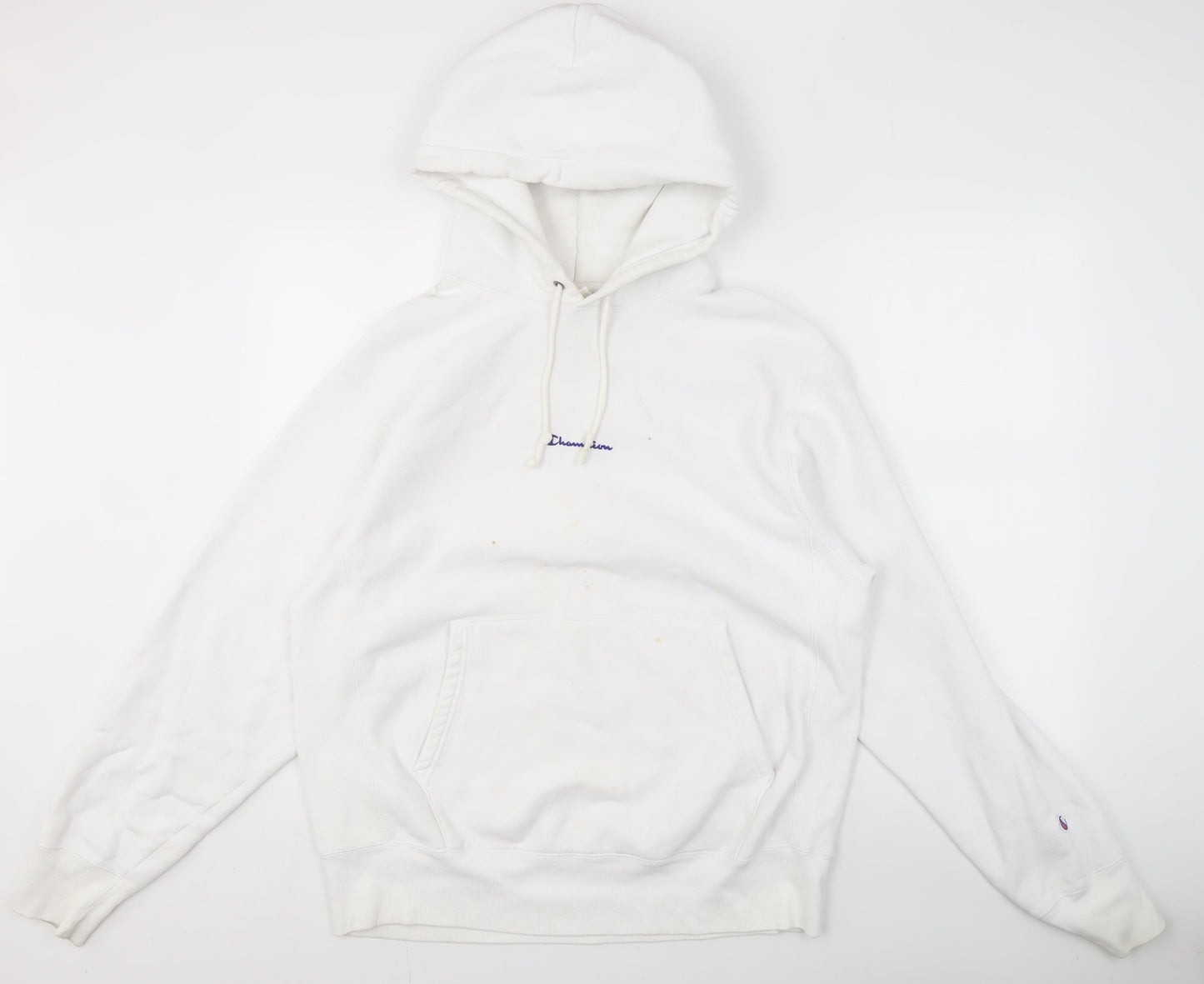 Champion Men's White Hoodie - Medium, Pullover, Logo