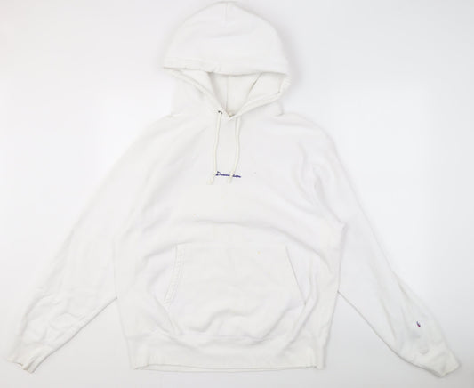 Champion Men's White Hoodie - Medium, Pullover, Logo