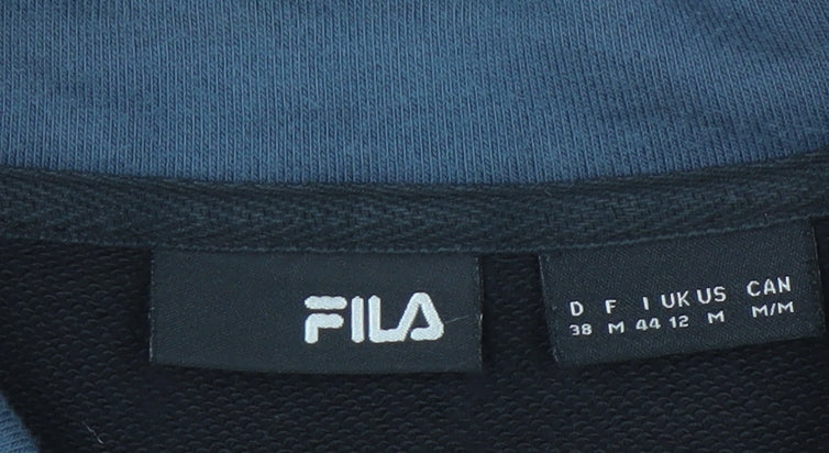 Close-up detail of Fila Black unisex adults fleece jacket, size 12