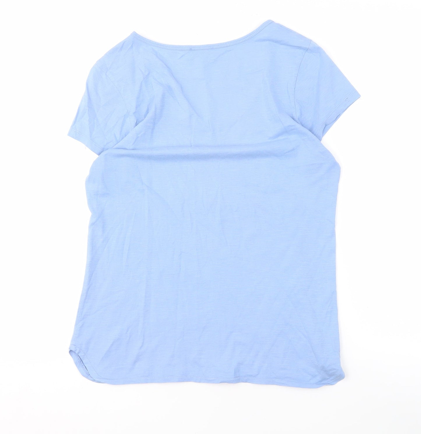 Laura Ashley Women's Blue Floral T-Shirt, Size 12, Scoop Neck