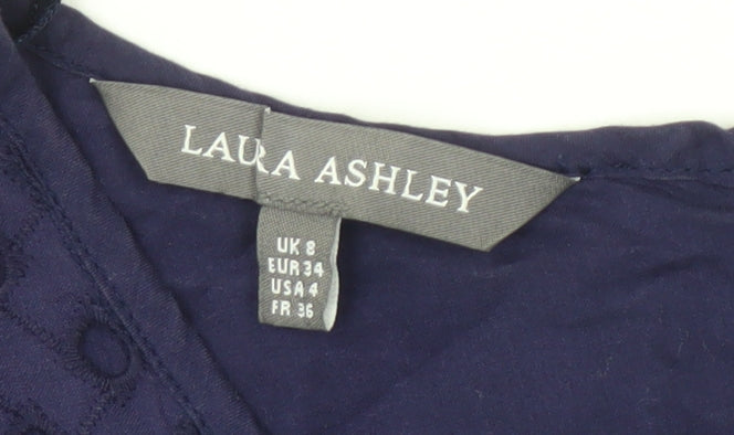 Laura Ashley Women's Blue Cotton Embroidered Shift Dress