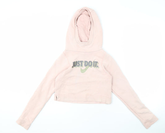 Nike Girls Pink Pullover Hoodie M with Logo Sports Chic