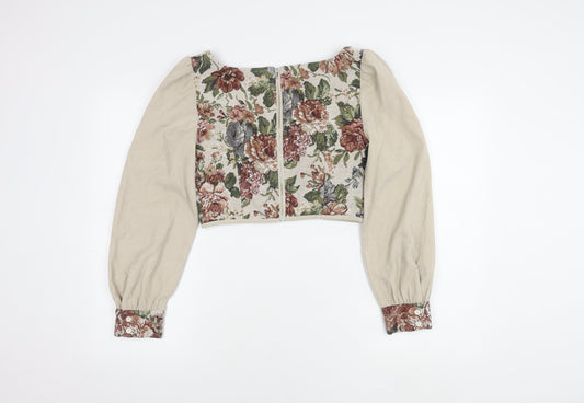 Cider Women's Beige Floral Cropped Top - Size S