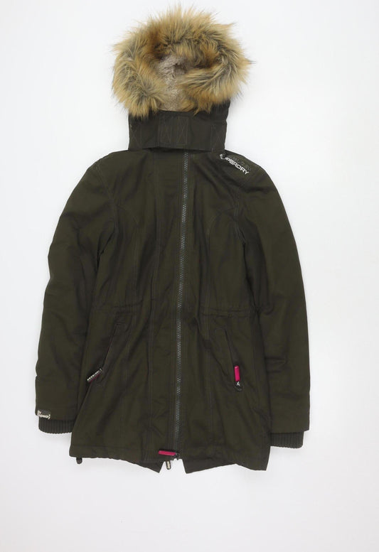 Superdry Women Windparka XS Green Hooded Winter Jacket