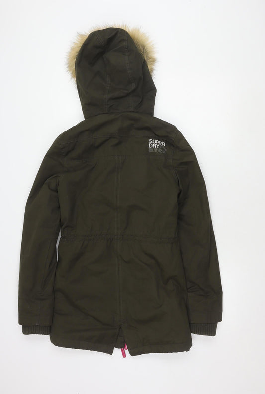 Superdry Women Windparka XS Green Hooded Winter Jacket