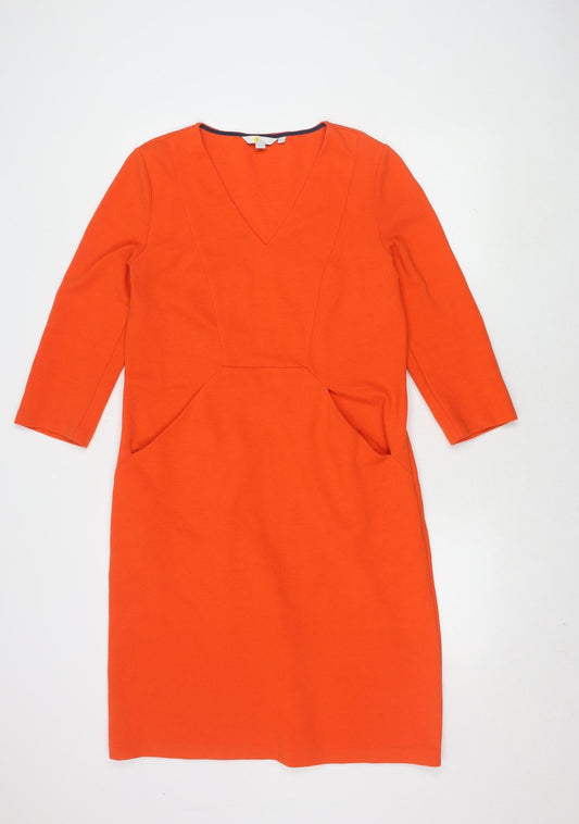 Boden Women's Orange Sheath Dress, Size 12, Knit V-Neck