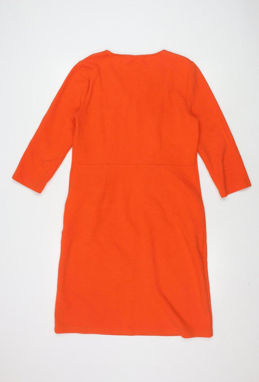 Boden Women's Orange Sheath Dress, Size 12, Knit V-Neck