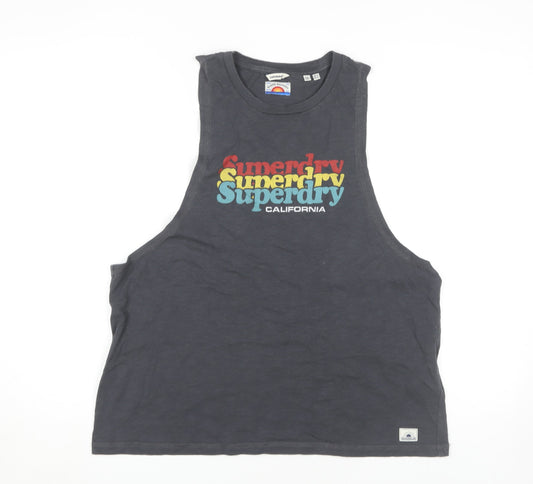 Superdry Women's Black Tank Top Size 8 Crew Neck Casual