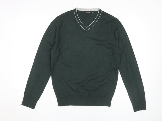 Jeff Banks Men's Green V-Neck Pullover Jumper Size M