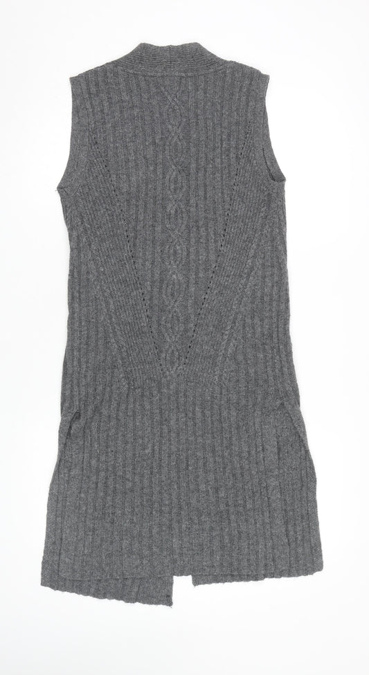 White Stuff Women's Grey Vest - Size 10, Cable-Knit Open Front Vest Cardigan