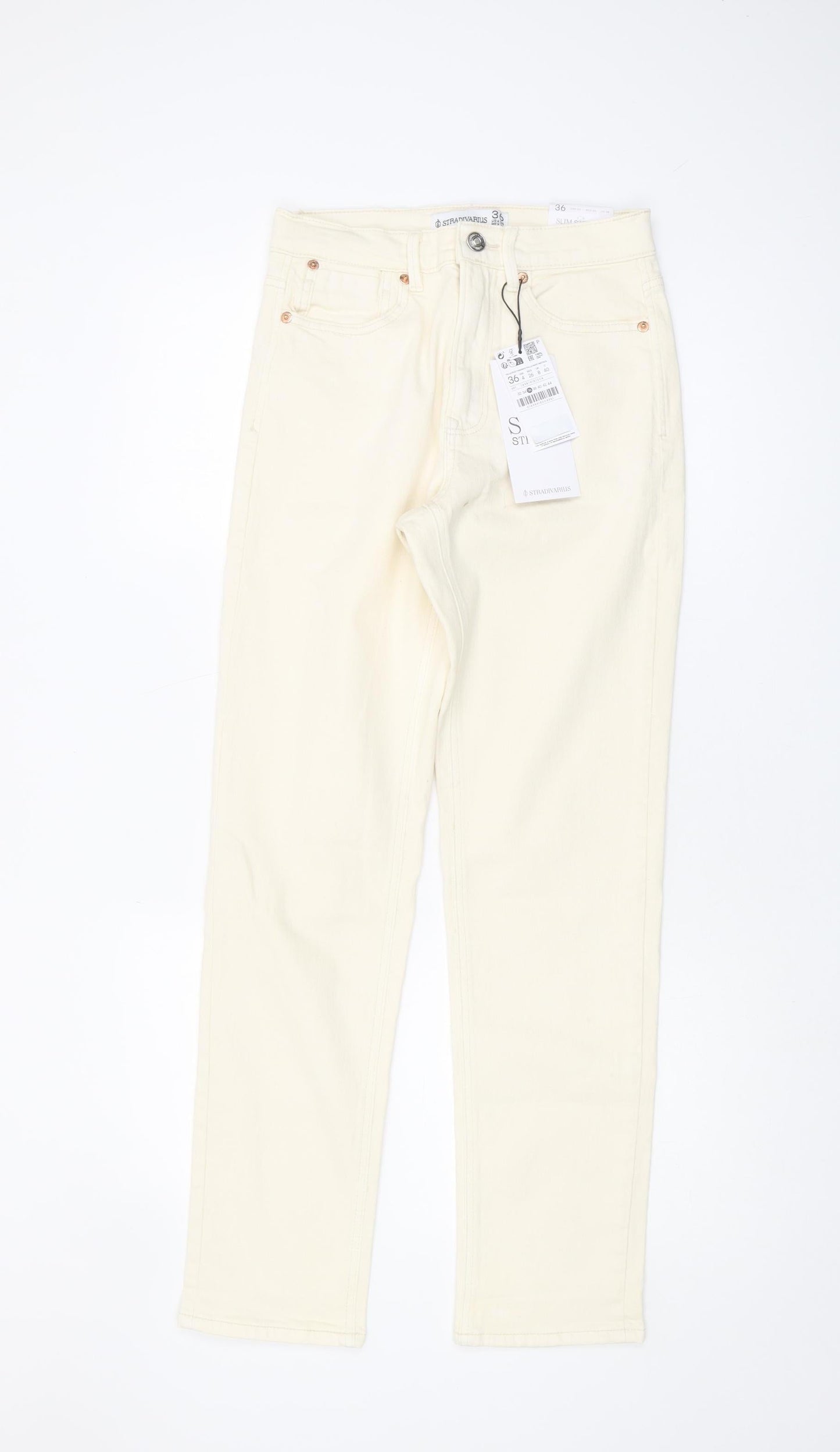 Stradivarius Women's Ivory Straight Slim Jeans Size 8