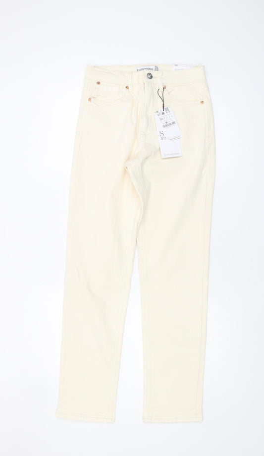 Stradivarius Women's Ivory Straight Slim Jeans Size 8