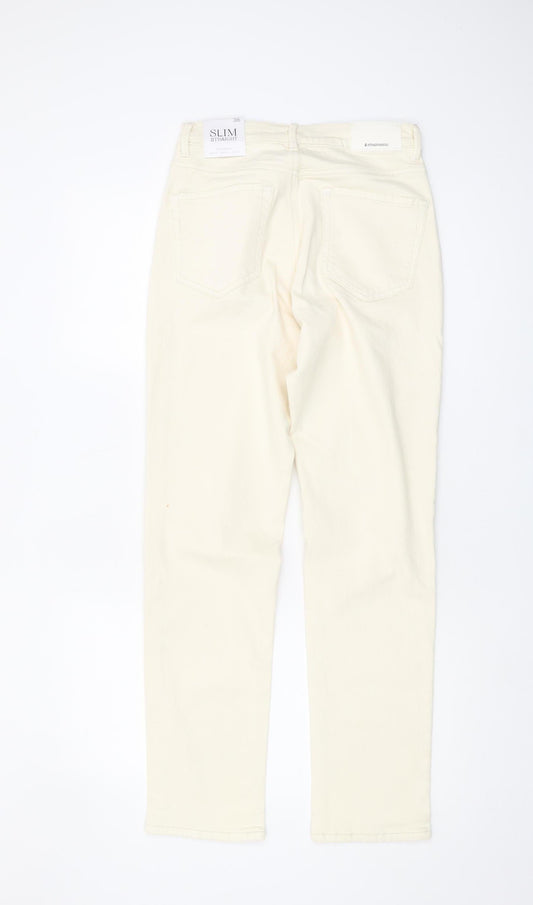 Stradivarius Women's Ivory Straight Slim Jeans Size 8