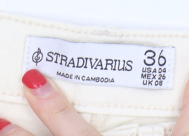 Stradivarius Women's Ivory Straight Slim Jeans Size 8