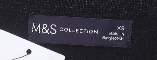 Marks and Spencer Women's Black Striped Collared Pullover XS