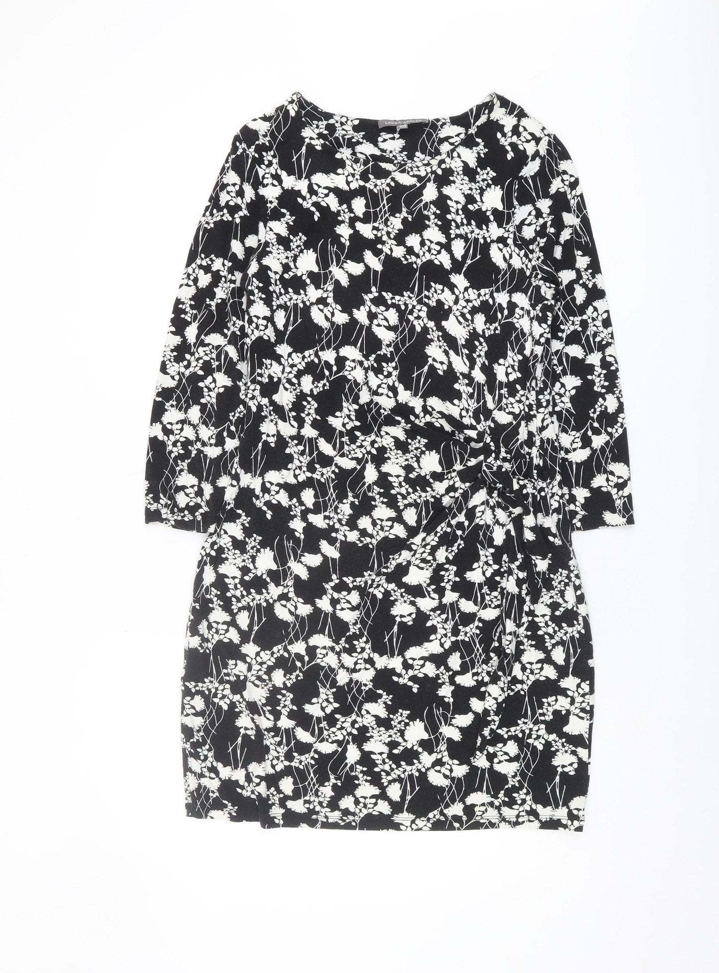 Laura Ashley Women Black Floral Shift Dress Size 10 Casual