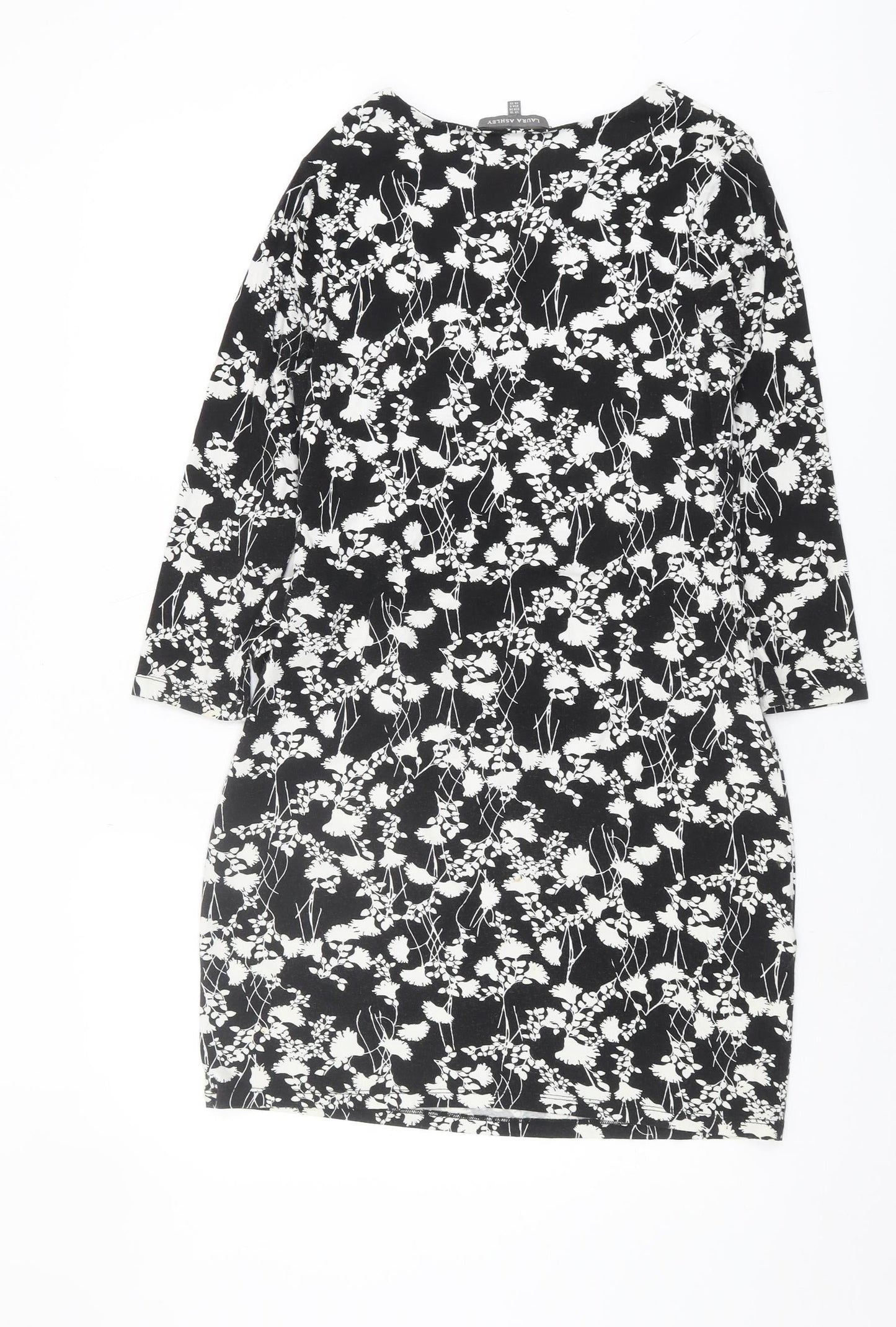 Laura Ashley Women Black Floral Shift Dress Size 10 Casual