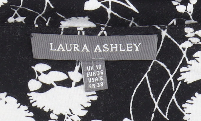 Laura Ashley Women Black Floral Shift Dress Size 10 Casual