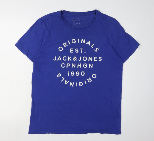 Jack & Jones Men's Blue Graphic Print T-Shirt L