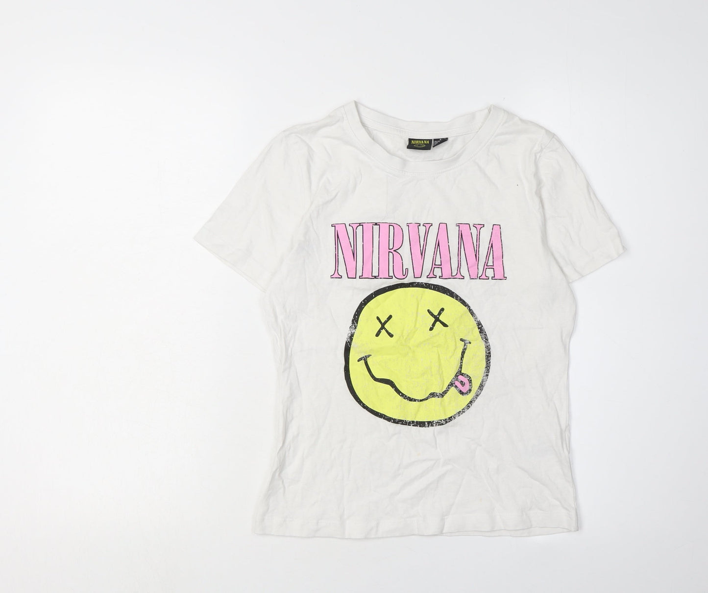 Nirvana Unisex White T-Shirt S Casual Music Graphic