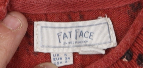Fat Face Red Animal Print Women's Cardigan, Size 6