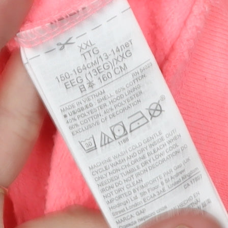 Brand and care label for Gap girls’ pink xl full zip logo hoodie