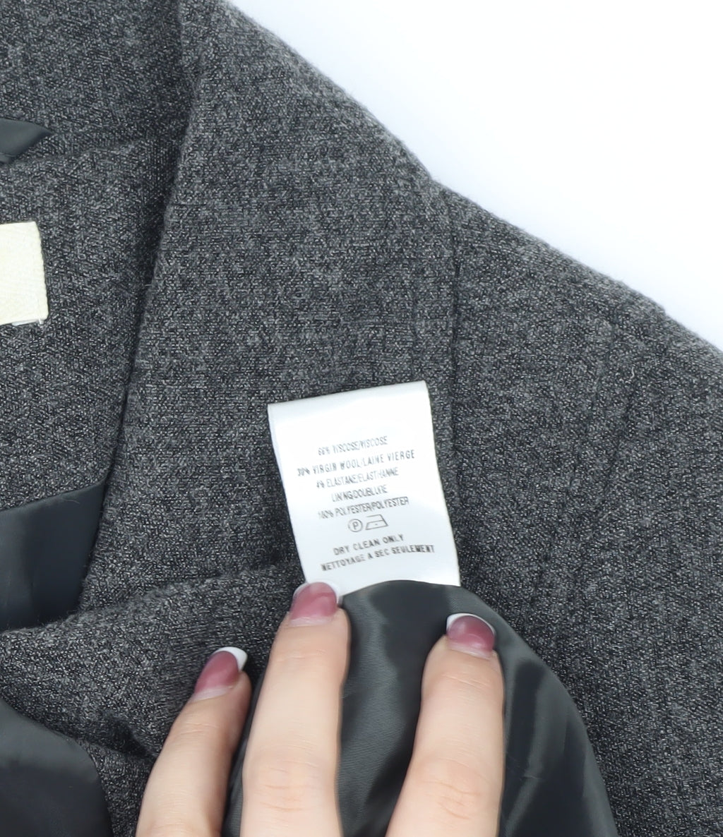 Brand and care label for Kaliko Women's Grey Blazer, size 14, Regular Notch Lapel